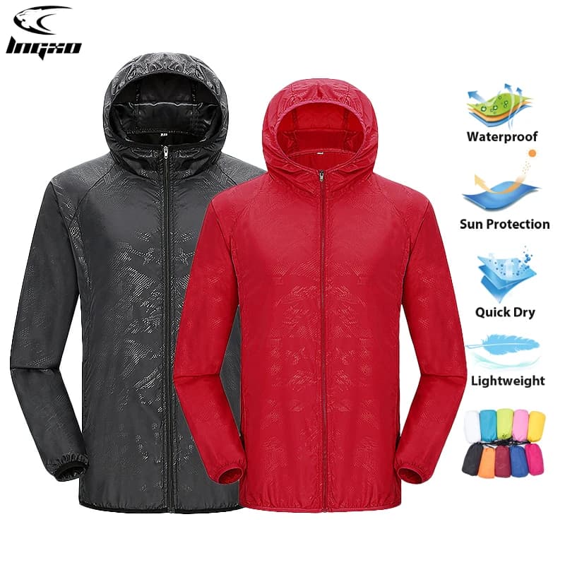 LNGXO Men Women Hiking Jacket Unisex Waterproof Quick Dry Camping Windbreaker Outdoor Trekking Climbing Rain Coat Anti UV Clothe