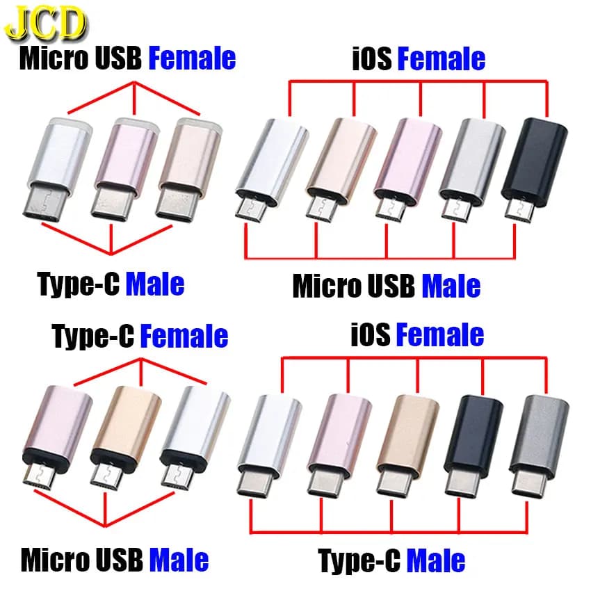 1 pcs Micro USB Type-C To For Lightning USB C Male to Female Plug Charging Adapter For IPhone Samsung Android Smart Phone Tablet
