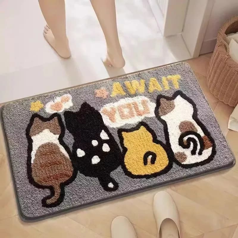VIKAMA Non-slip Absorbent Bath Mat Cute Cartoon Thickened Faux Cashmere for Bathroom