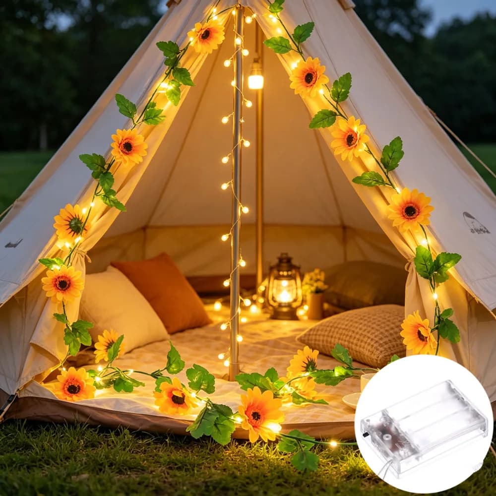 Luci a LED a forma di girasole con scatola batteria per piante finte, luci a stringa per esterni, Halloween, matrimoni, feste, ghirlanda di piante artificiali