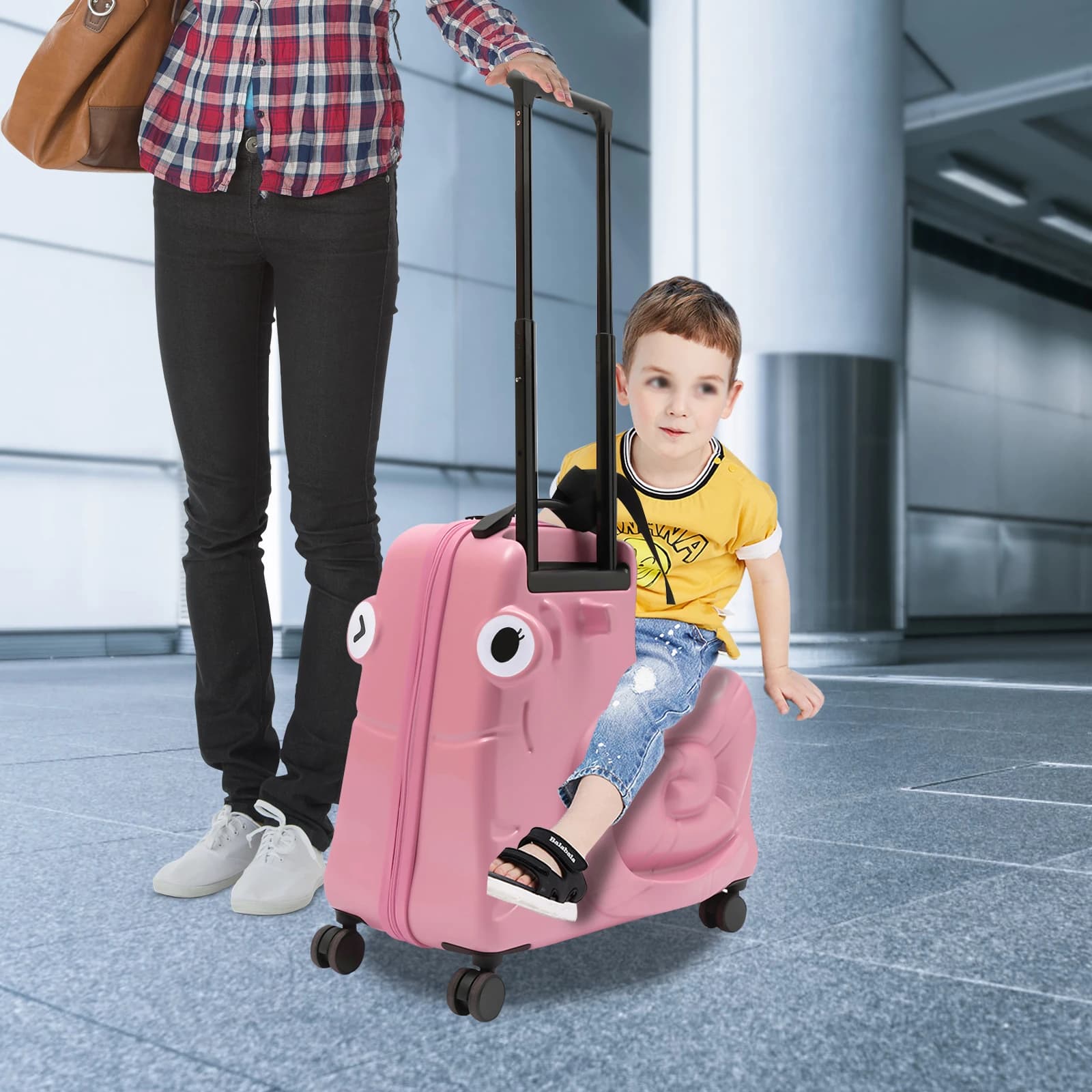 Trolley per bambini Valigia da viaggio per bambini Valigia da viaggio per bambini con sedile e cintura di sicurezza Valigia per scooter per bambini dai 6 ai 12 anni