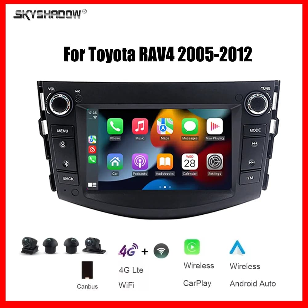 Autoradio multimediale 7" CarPlay Android 15 8 Core 12G+256G con 4G, Wi-Fi, Bluetooth, GPS e navigazione per Toyota RAV4 2005-2012