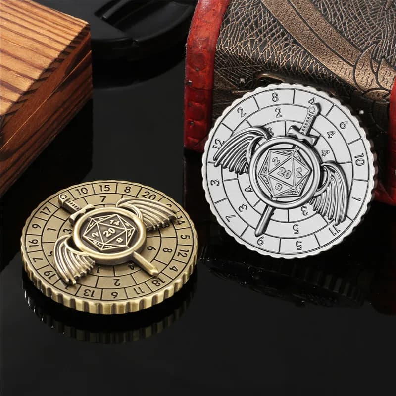 Ruota per dadi unica Spade da caccia 7 in 1 Roulette in metallo Spinner per dadi per tavolo da tavolo Gioco di ruolo Contenitore per giochi Dragon Confezione regalo