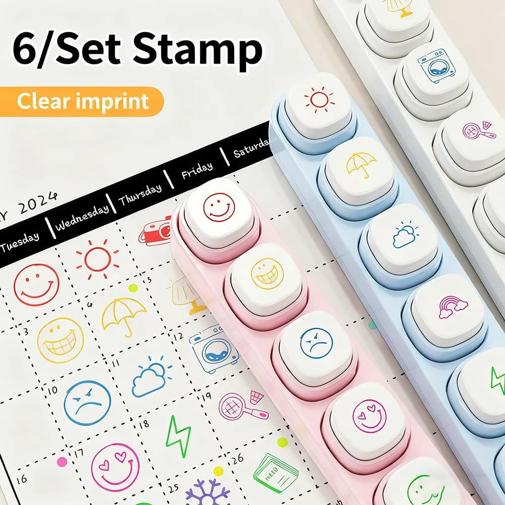 Cartoon Stamp Stickers Kit 6 Designs - Scrapbooking Journal Accessories DIY Crafts Album Scrapbooking Decorative Stamp
