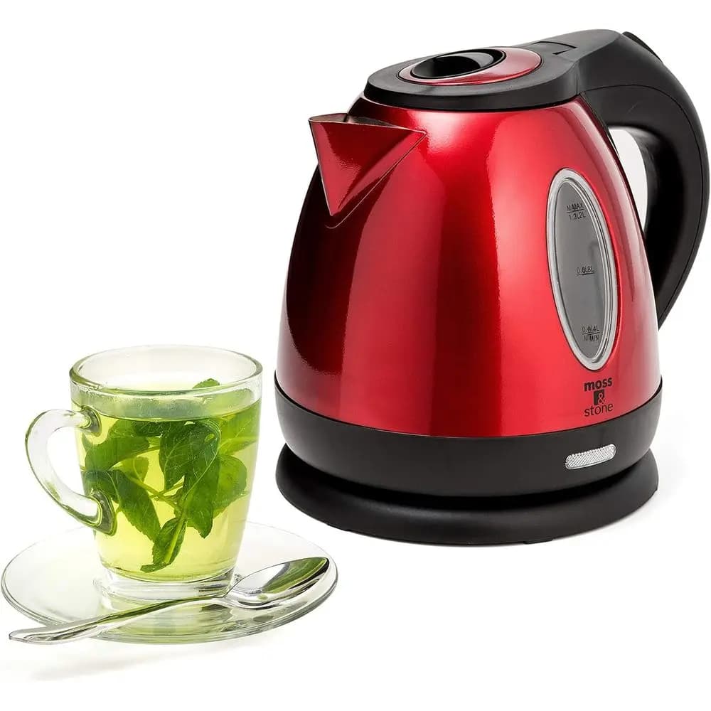 1.2 Liter Stainless Steel Electric Kettle, Red, Wireless, 1500 W, Quick Boiling, Portable, Dry Boiling Protection, Automatic Shutdown