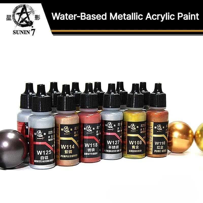 SUNIN 7 W101-124 20ml Eco-friendly Water-based Acrylic Paint Metallic Color Brush Spray Painting Pigment for Model Hobby DIY