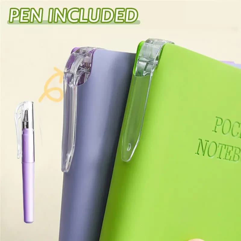 ABBG-Pocket Notebook 4-Pack With Pens Memo PU Leather Cover Mini Portable Note Pad Journal For On-The-Go Notes