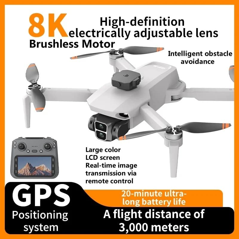 Drone RC 8K con Telecamera ESC, Evitamento Ostacoli, GPS, Ritorno Automatico, Pieghevole, WIFI FPV, 3KM, Brushless, Telecomando con Schermo da 4.5 Pollici, Quadricottero