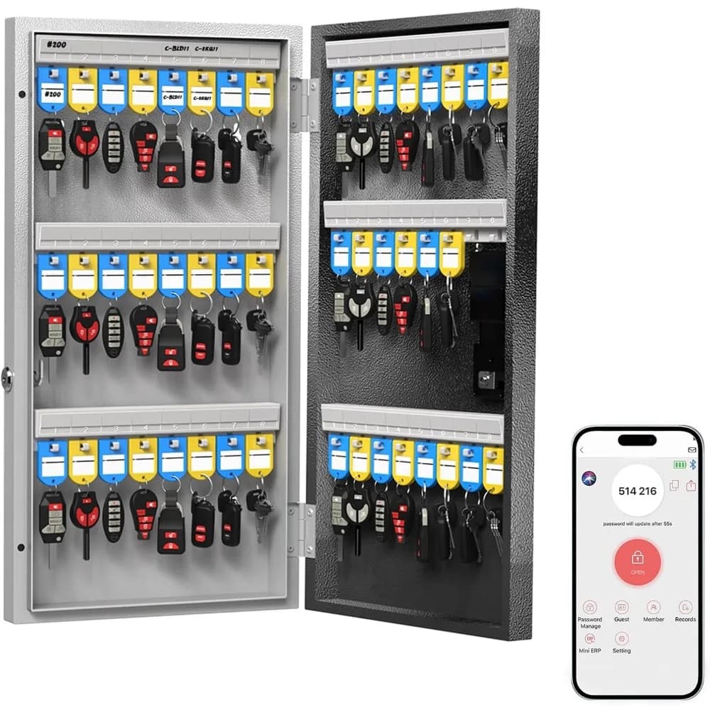 Cassetta di Sicurezza Intelligente a 48 Chiavi da Parete per Uso Commerciale con App, Tastiera, Bluetooth, WiFi, Tracciamento Accessi per Scuola e Ufficio