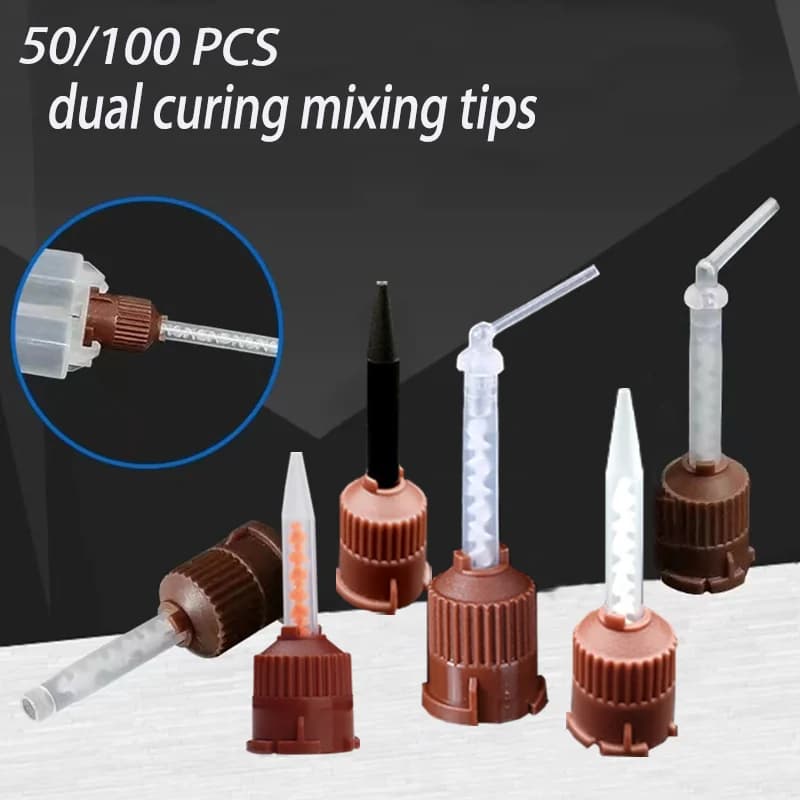 50/100 PCS Punte di miscelazione usa e getta per odontoiatria Marrone 1:1/4:1 Punte intraorali Testa di miscelazione per materiali in gomma siliconica leggera