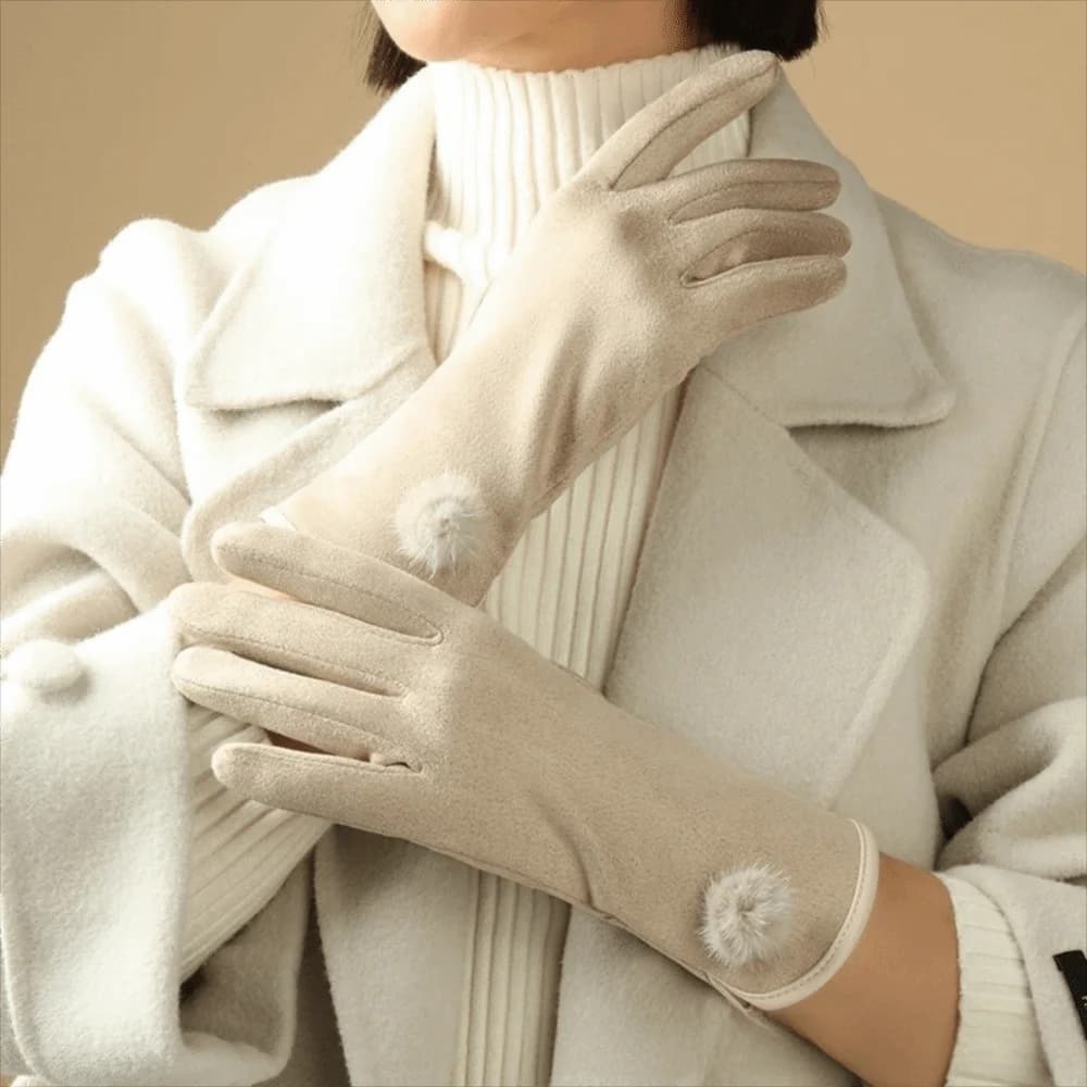 Vintage Fleece Suede Gloves Windproof Full Finger Winter Women's Gloves Touch Screen Fleece-Lined Cycling Mittens Girls Gift