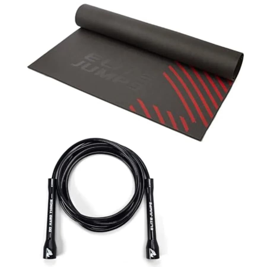 Corda per Saltare in PVC da 6mm per Allenamento Domestico, Fitness Indoor/Outdoor, Nera/Grigia, Lunghezza Regolabile, Manici Infrangibili, Include Tappetino Antiscivolo