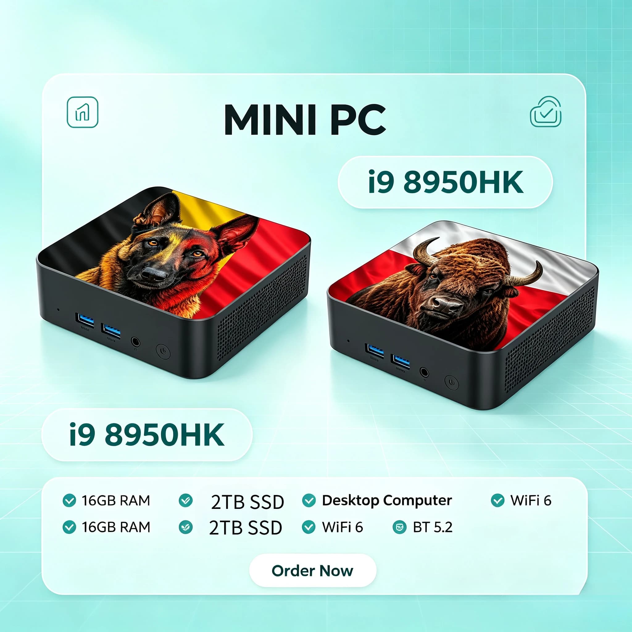 Mini PC Intel Core i9 8950HK Windows 11 16GB RAM DDR4 2TB SSD WIFI 6 BT5.2 4K HD Desktop Computer Gaming Pc Gamer