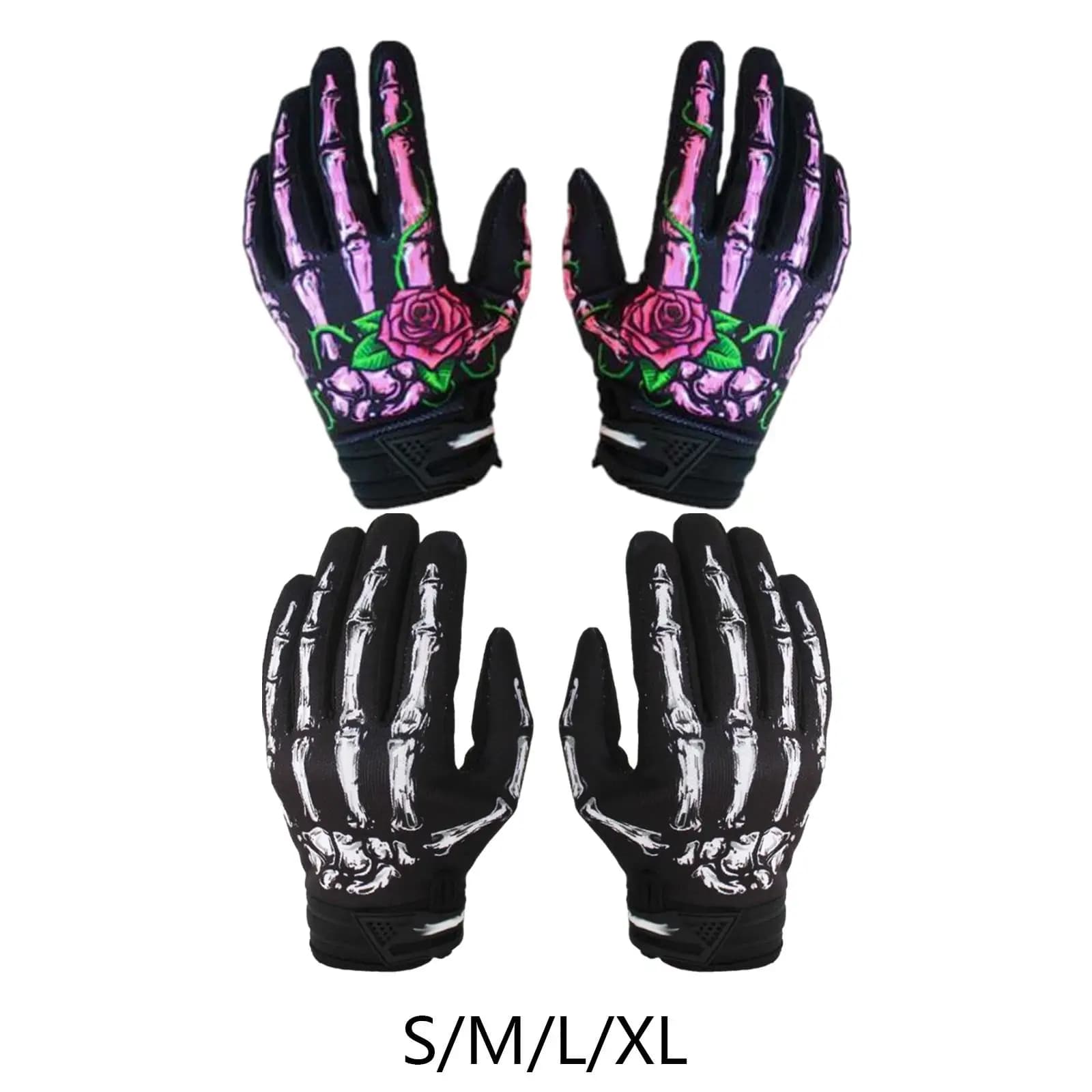 Skeleton Gloves Motorcycle Breathable Anti Slip Riding Accessory Full Finger for Cycling Camping and Motocross