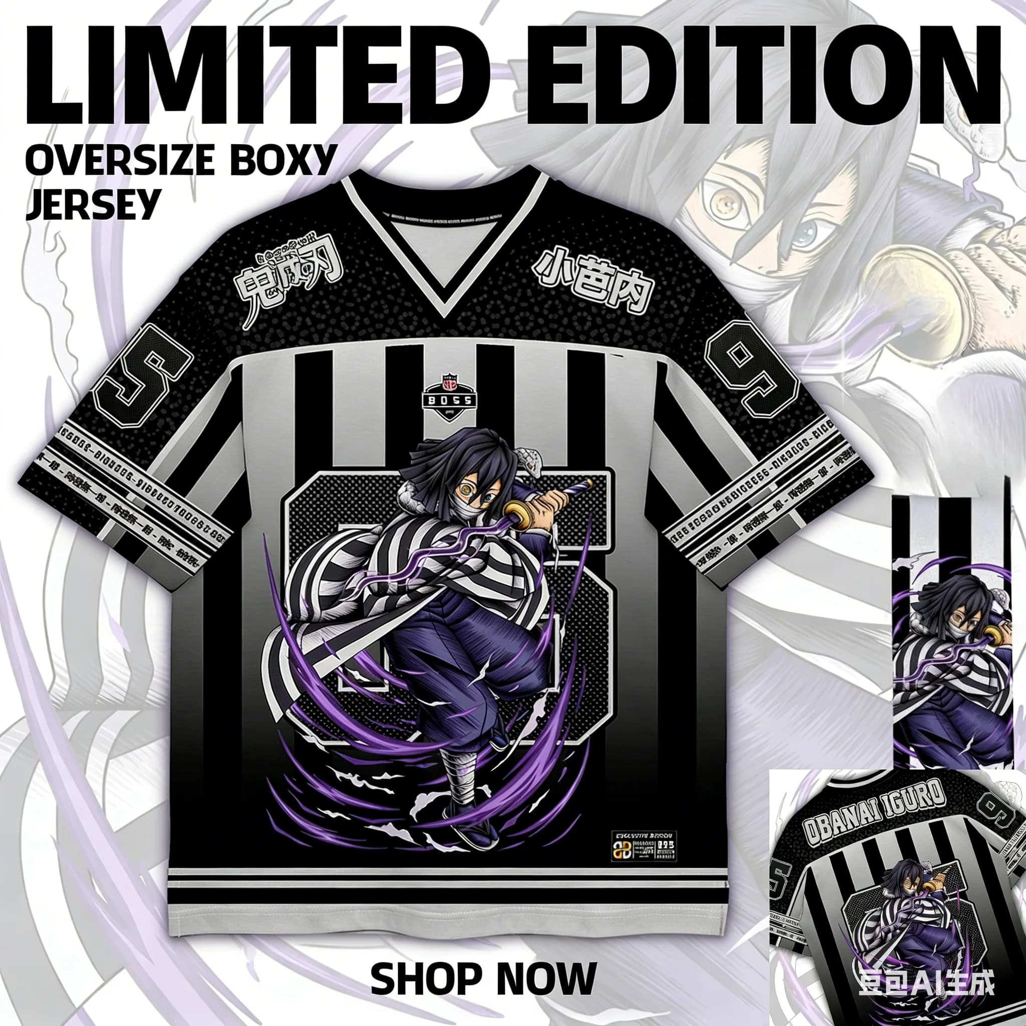 Maglia Demon Slayer Obanai Iguro Serie Anime Stile Coreano Kpop Baseball Hockey Oversize 95 T-shirt Quotidiana Unisex Top Tee