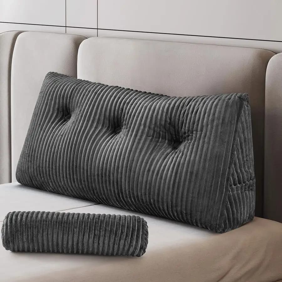 Comfort wedge cushion for headboard, ultra soft triangular pillow for single bed, standard reading cushion for bed with roller cushion for sitting in bed
