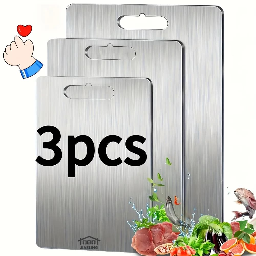 Set di 3 Taglieri in Acciaio Inox, Taglieri in Metallo Ultra-Sottili per Cucina, Tagliere Antiaderente 304 per Carne, Frutta e Verdura, Lavabili in Lavastoviglie, Professionali