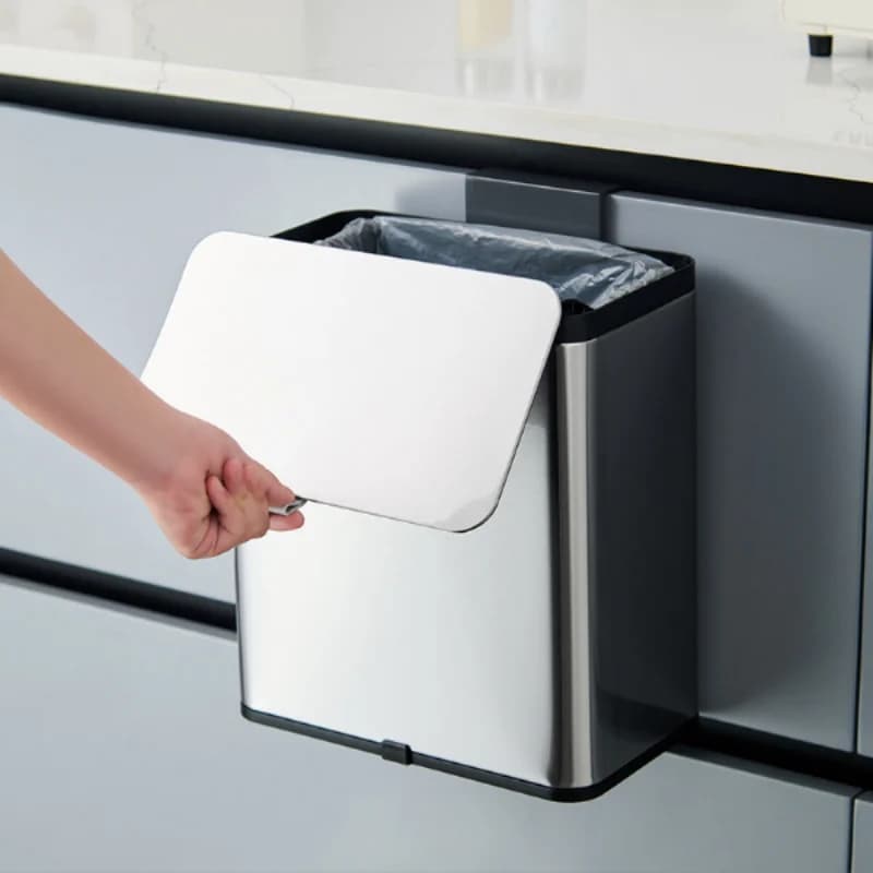 Space Optimized White Wall Mounted Kitchen Trash Bin, Easy-to-Clean Hard Plastic Waste Bin, Multi-Scenario Garbage & Sundry Stor