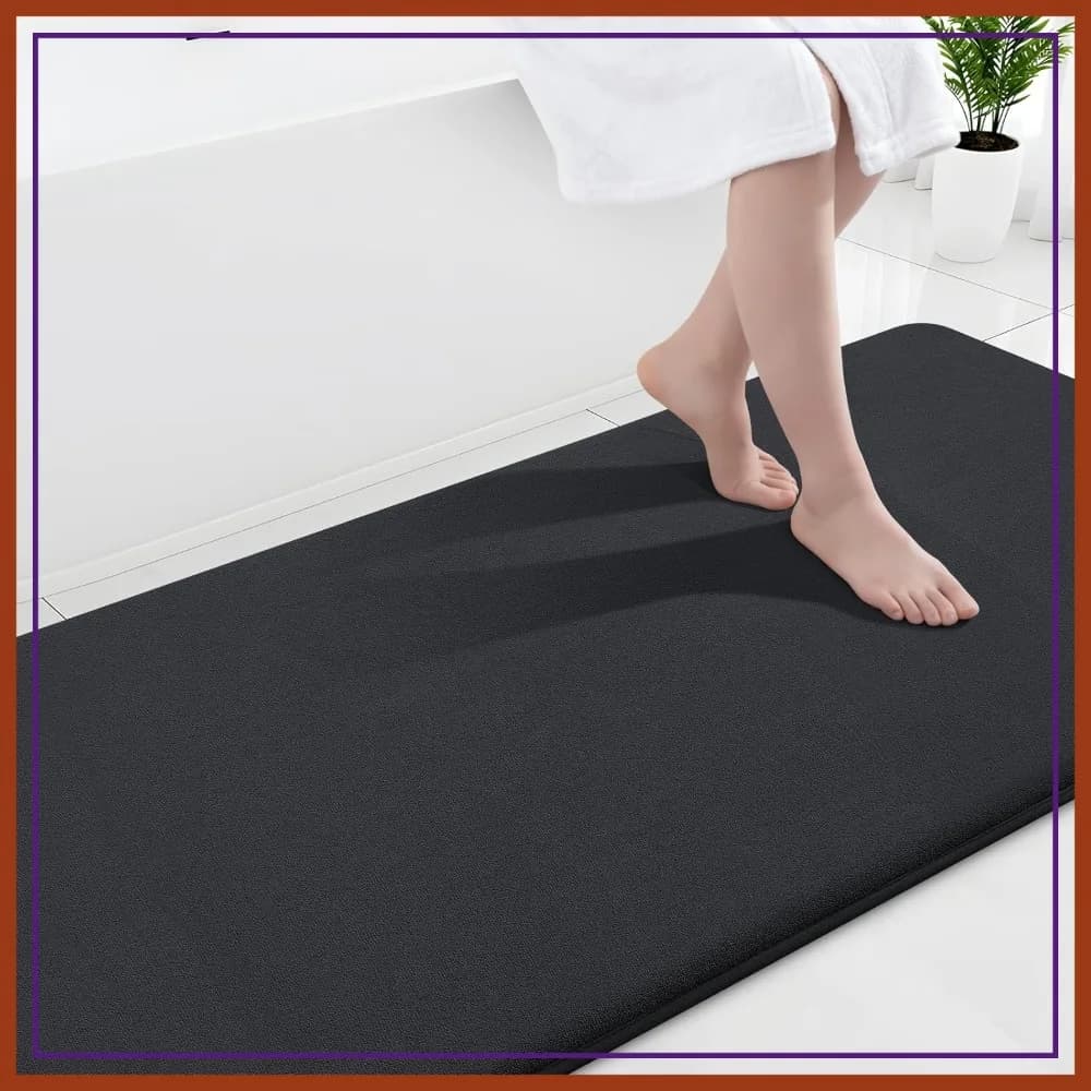 Tappetino da Bagno in Memory Foam 70x24, Tappeti da Bagno Extra Morbidi e Assorbenti, Tappeto Antiscivolo Lavabile per Pavimento, Doccia e Vasca, Nero