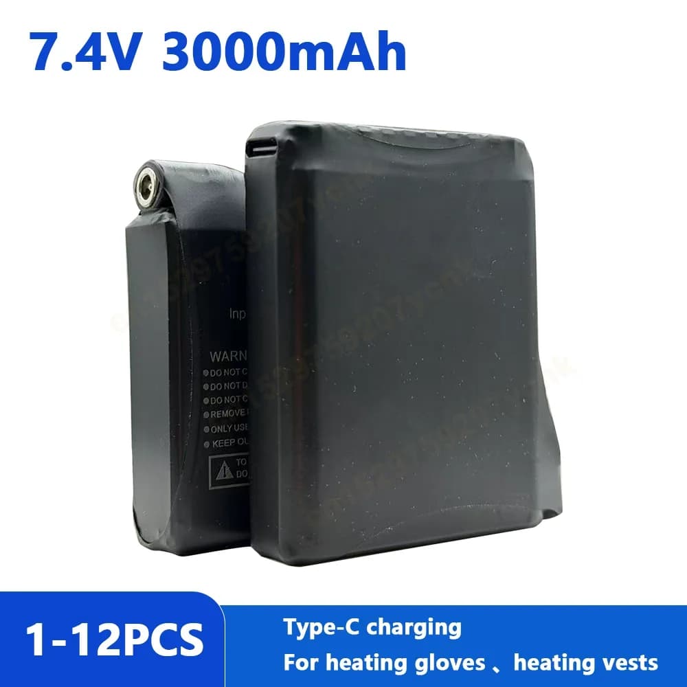 Batteria per guanti riscaldanti Batteria al litio ricaricabile da 7,4 V 3000 mAh per gilet riscaldanti, calzini, scarpe, batteria riscaldante antigelo invernale