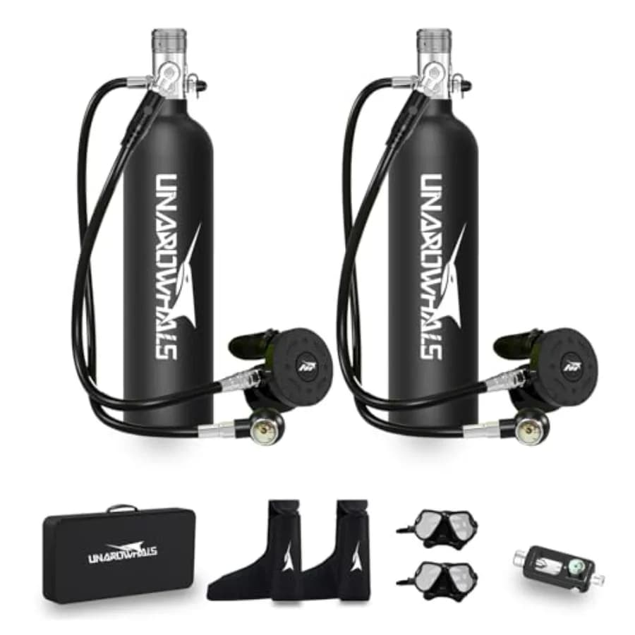 Mini Scuba Tank for snorkeling exploration aluminum alloy black 1L/3000 PSI with extended pressure gauge DOT CE-EN250 certified