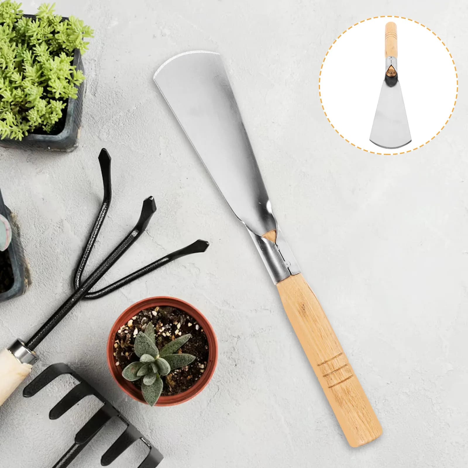 Paletta da Giardinaggio Premium con Manico in Legno e Lama in Acciaio Inox, Piccola Pala per Scavare Radici, Ideale per Spazi Ristretti, Piantumazione e Giardinaggio