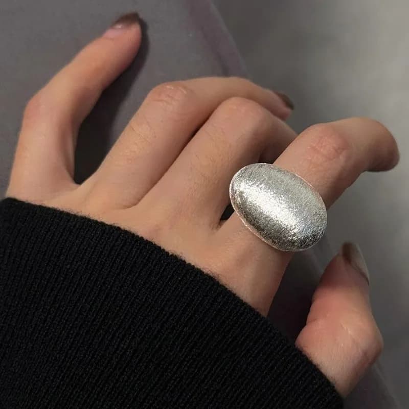 925 Sterling Silver Open Finger Ring Oval Matte Ball Big Geometric Stackable Punk For Women Jewelry Gift Dropship Wholesale