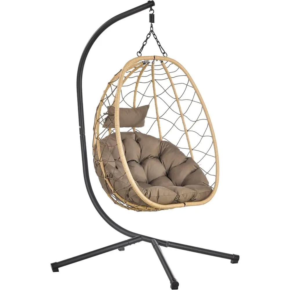 Sedia a dondolo sospesa con supporto, cuscini in peluche, ideale per patio, giardino, balcone o camera da letto