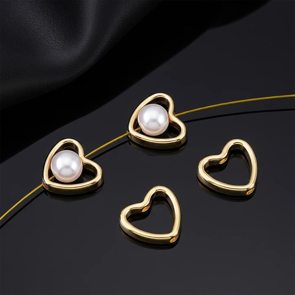 50/30 pz. Heart-shaped spacer and flower beads, double hole ring connectors for DIY creation of earrings, bracelets and necklaces
