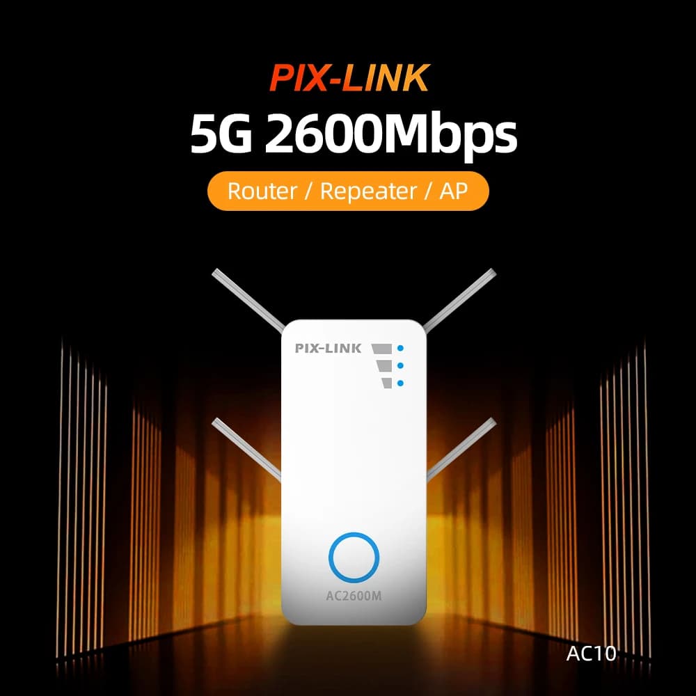 PIX-LINK AC2600 Ripetitore WiFi Dual Band 2600Mbps 5GHz/2.4GHz con 4 Antenne, Modalità Router/Ripetitore/AP, Estensore WiFi