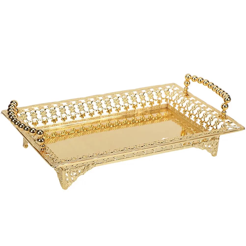 Vassoio di Servizio in Metallo Stile Europeo, Piatto per Snack in Lega di Zinco per Caramelle, Noci, Frutta Secca, Piatto Decorativo con Bordo Rialzato per Esposizione Alimenti