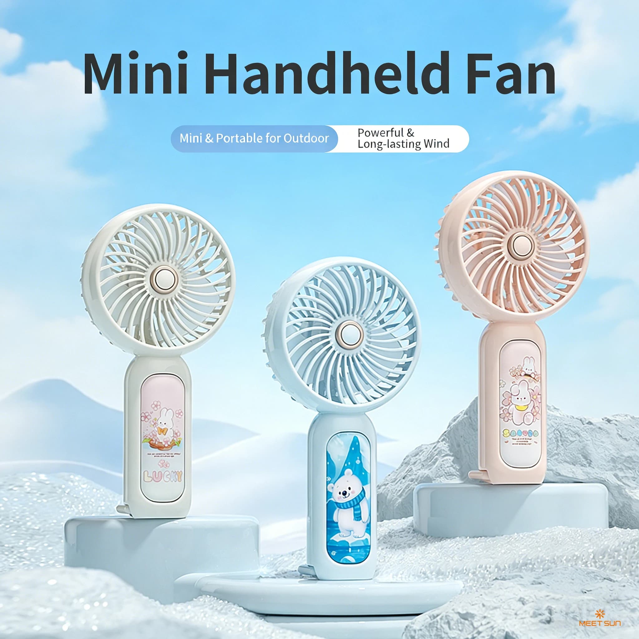 MEET SUN Portable Mini Handheld Electric FanQuiet Stand-up DesktopUSBCharging Sports Pocket Fan with Stand for On-the-Go Cooling