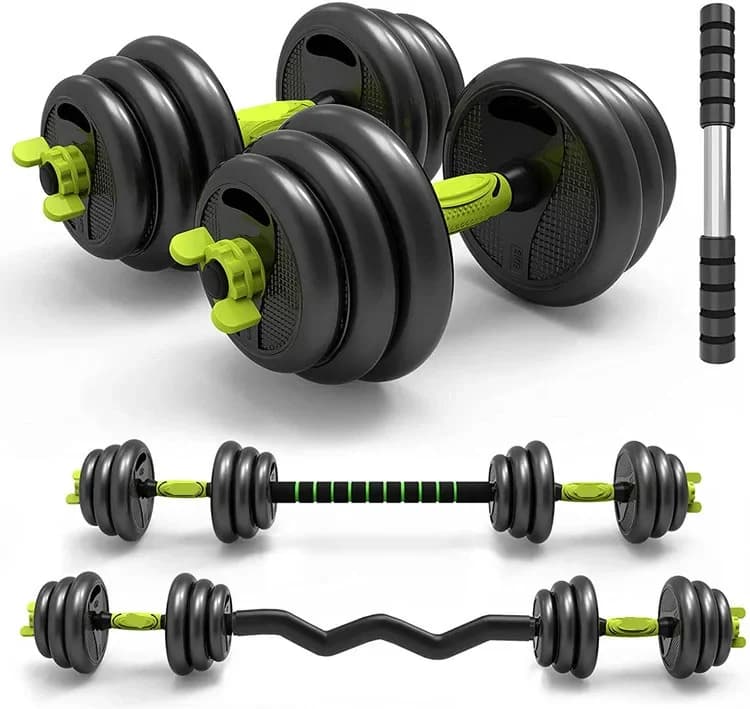 Kit manubri verdi regolabili da 30 kg con bilanciere Kit manubri verdi e kettlebell multiuso tutto in uno