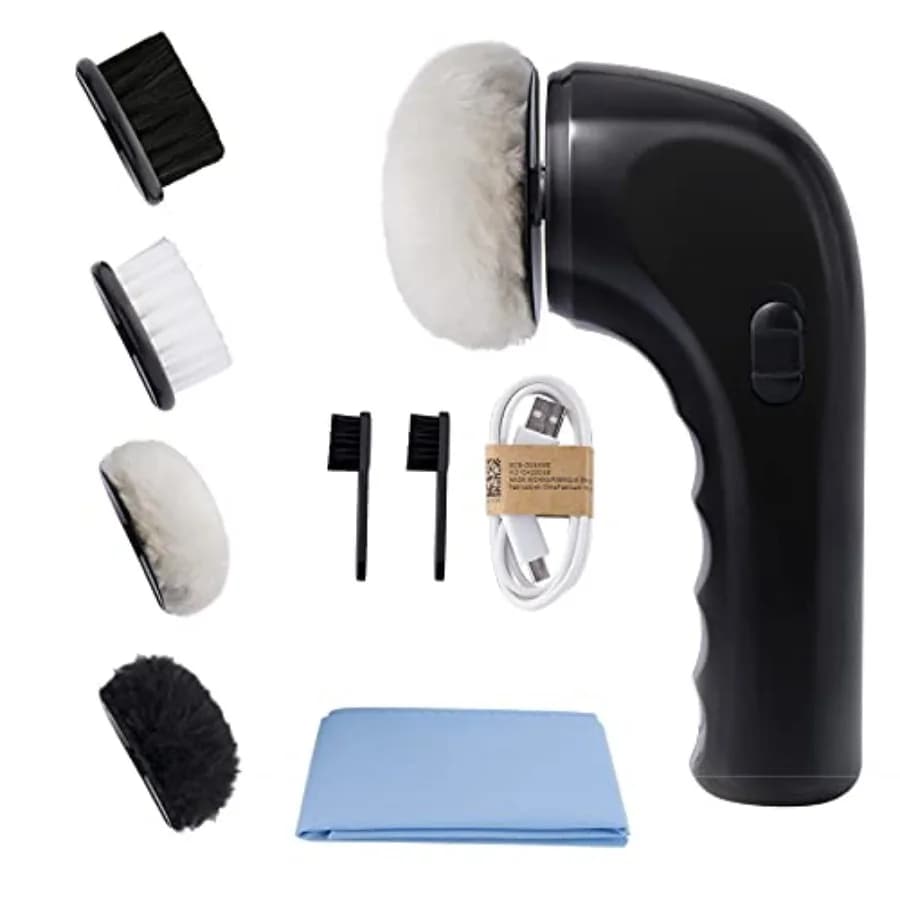 Spazzola Elettrica Portatile per Pulizia Scarpe con Funzione Doppia di Lucidatura e Rimozione Polvere per Scarpe in Pelle, Kit Compatto per la Cura Quotidiana