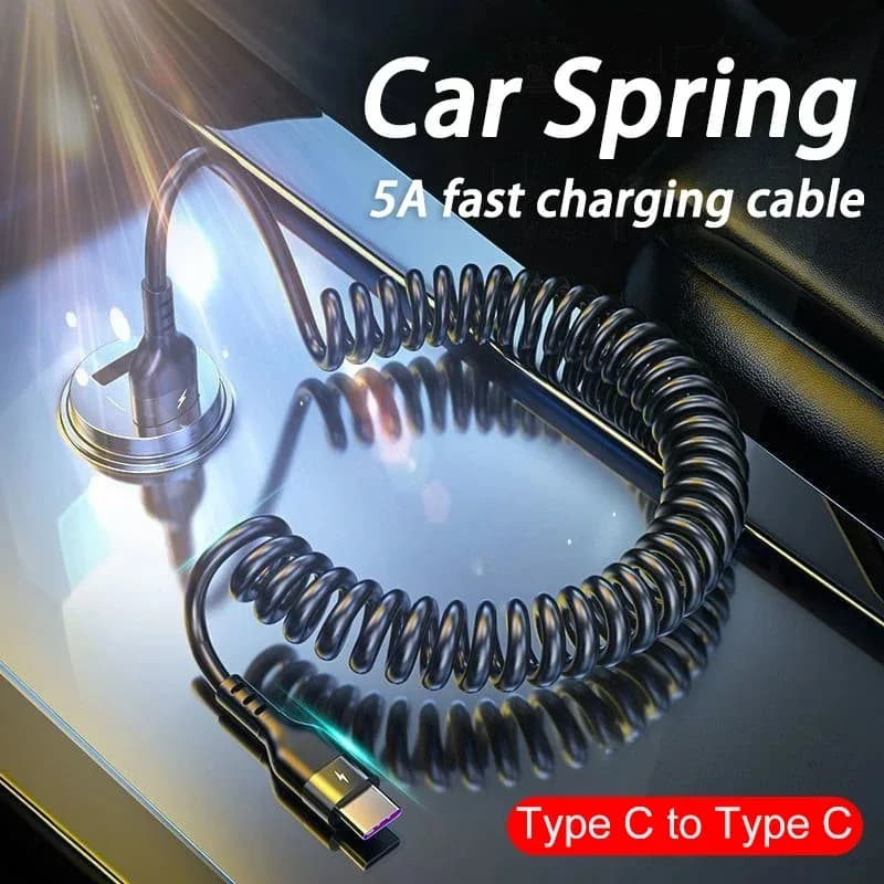 Cavo USB C a ricarica rapida da 66W 5A, telescopico a molla, per auto, compatibile con Samsung Xiaomi Redmi.