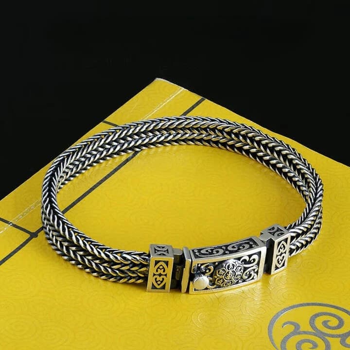New Double Row Fox Tail Six Mantra Latch Bracelet for Men Korean Style Trendy Fashion Versatile Premium Accessory
