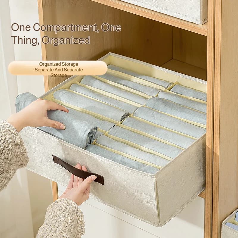 Household Multi-grid Clothes Storage Thickened Pant Organizer with PP Board Foldable Wardrobe Drawer Sweater T-Shirt Storage Box