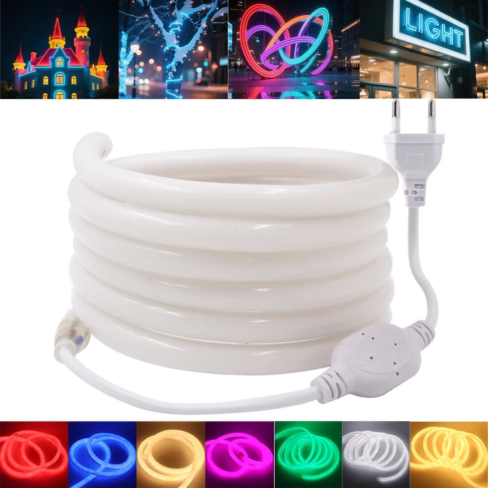 LED Strip Neon 220V 360 degree Round Tube Red/Green/White/White Hot 120 LED/m Waterproof with EU Home Decoration Supply