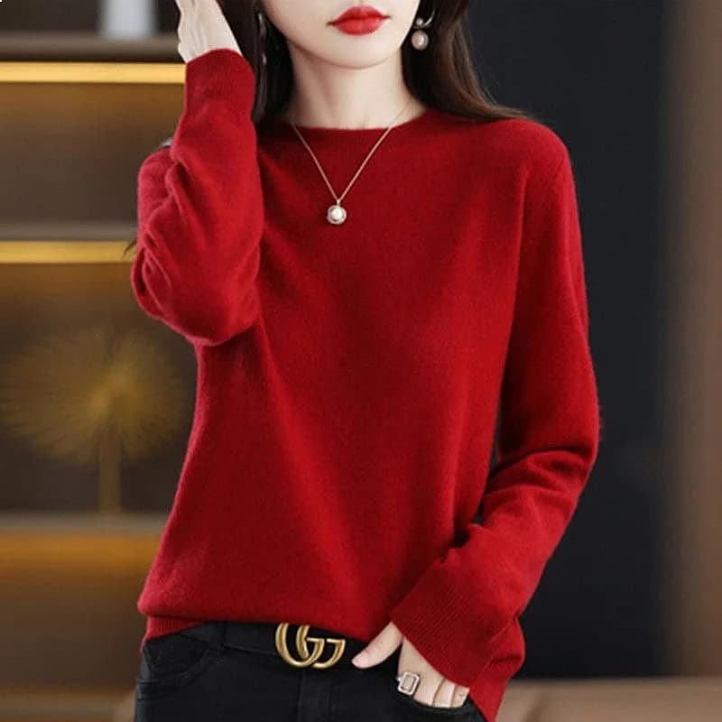 Women Sweater O-Neck Autumn Winter Basic Pullover Warm Casual Long-Sleeved Solid Knitwear Korean Jumper
