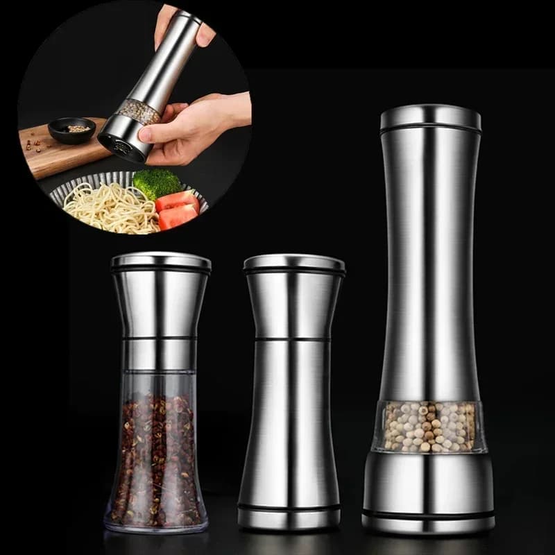 Macina sale e pepe manuale in acciaio inossidabile Bottiglia di condimento per pepe regolabile Gadget da cucina Macina sale spezie manuale a due teste