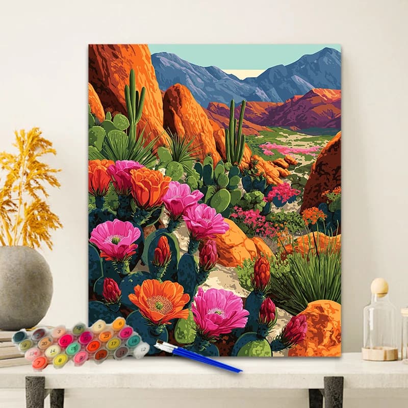Painting By Numbers Desert Cactus Anniversary gift on Digital Painting Canvas Acrylic Paint Image Digital Coloring