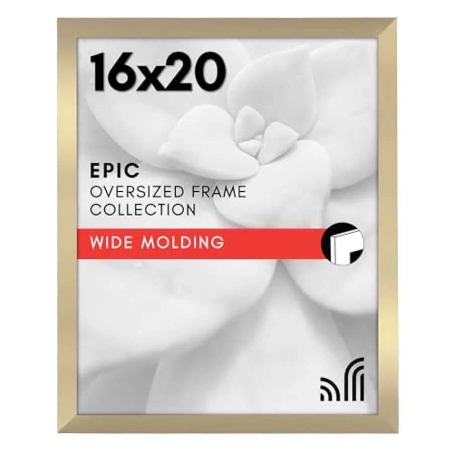 16x20 Picture Frame with Polished Plexiglass - Gold Picture Frame - Wide Photo Frames Made of Engineered Wood for Vertical or H