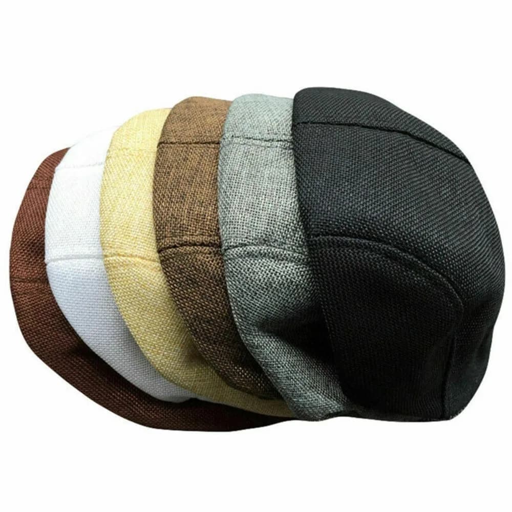 Berretto da esterno in lino da uomo, berretto piatto da golf, cappello da guida, cappello da sole vintage