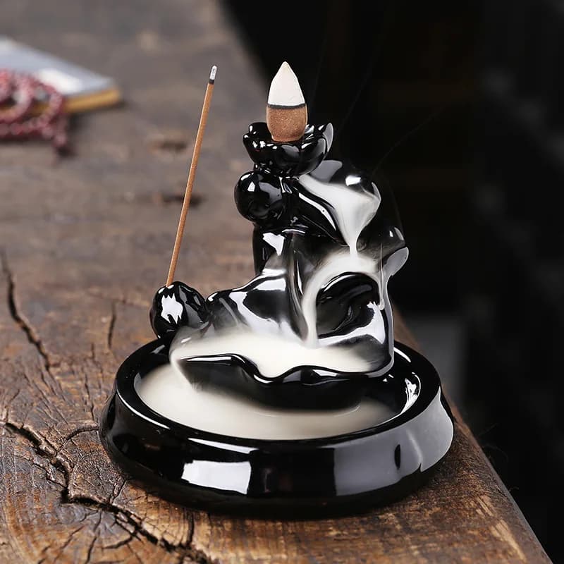 1pc,Ceramic Backflow Incense Burner Creative Lotus Leaf Plate Home Decor Aromatherapy Holder for Sticks (Without Incense)