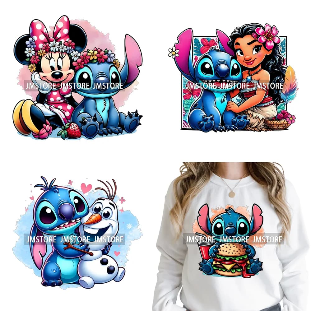 Simpatico cartone animato blu animale principessa migliori amici disegni termoadesivi su adesivi lavabili DTF pronti da premere per borse di abbigliamento