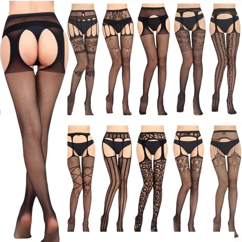 Donne Sexy Lingerie Collant Calze erotiche Medias Hombre Maglia con apertura sul cavallo Collant a rete che tocca il fondo Articoli intimi Sexy
