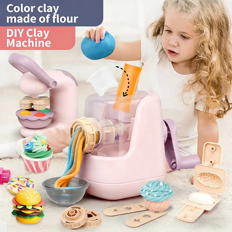 Set da cucina simulato per bambini con macchina per pasta in argilla fatta a mano, macchina per gelato e macchina per hamburger, regalo perfetto per le bambine