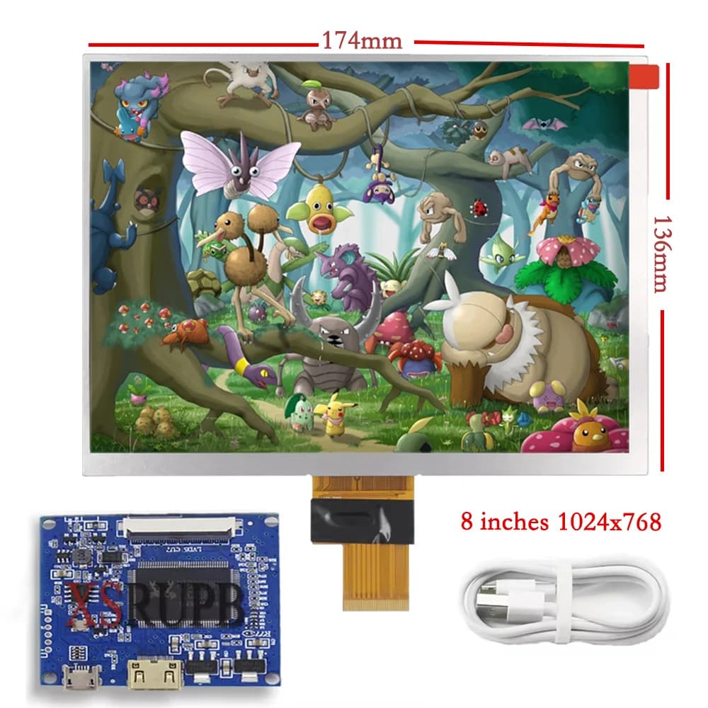 8 inches 1024*768 LCD Display Monitor Driver Mini Control Card HDMI-Compatible For Lattepanda, Raspberry Pi Banana Pi PC