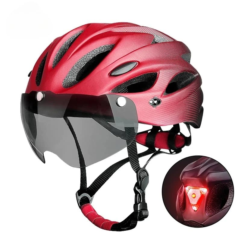 Casco da ciclismo MTB per adulti con occhiali magnetici Berretto di sicurezza per mountain bike da strada con luce a LED Uomo Donna Equipaggiamento protettivo per bicicletta da esterno