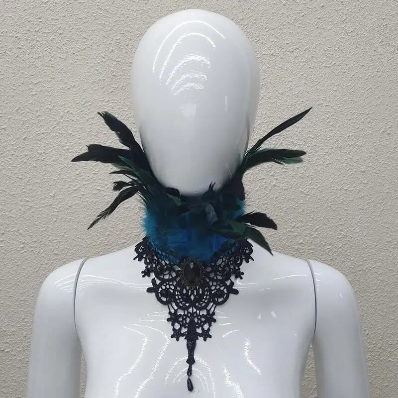 Gothic Dark Lolita Feather Lace Necklace Y2K Harajuku Subculture Black Halloween Accessories